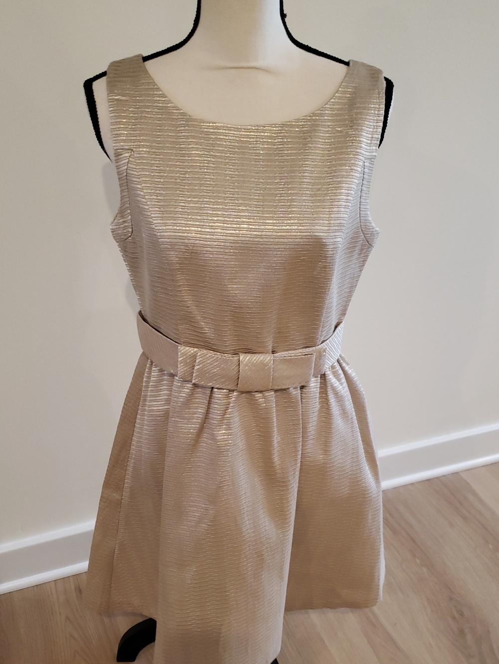 LC Lauren Conrad Metallic Champagne Belted Cocktail Dress Sleeveless